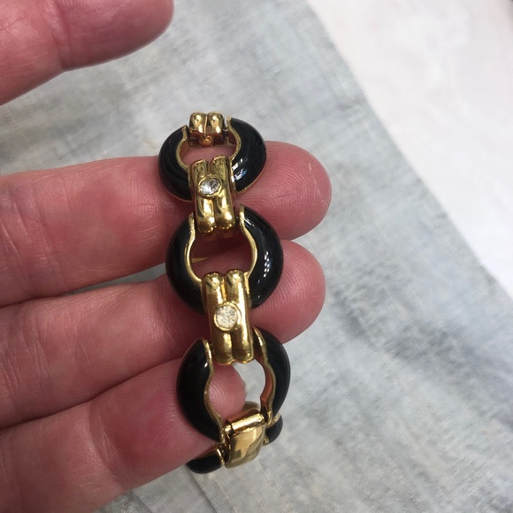 Black Gold w/rhinestones Bracelet! Stunning! Looks feels real! Women Gift! - Picture 11 of 13